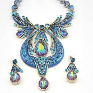 Heidi Daus Blue Aurora Borealis Swarovski Crystal Art Deco Statement Jewelry Set
